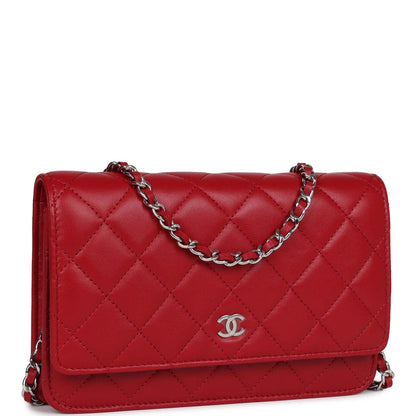 Chanel Wallet on Chain WOC Red Lambskin Silver Hardware