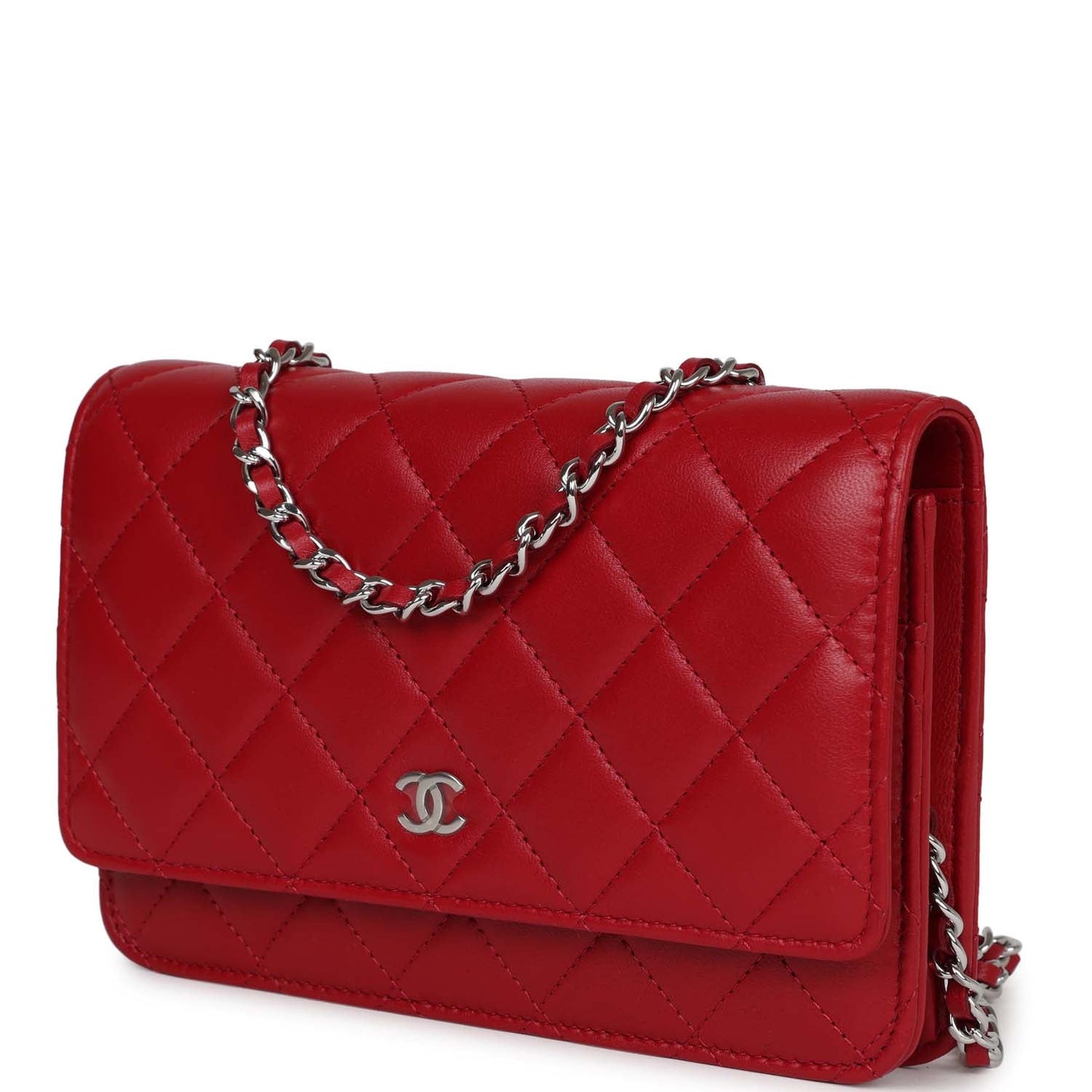 Chanel Wallet on Chain WOC Red Lambskin Silver Hardware