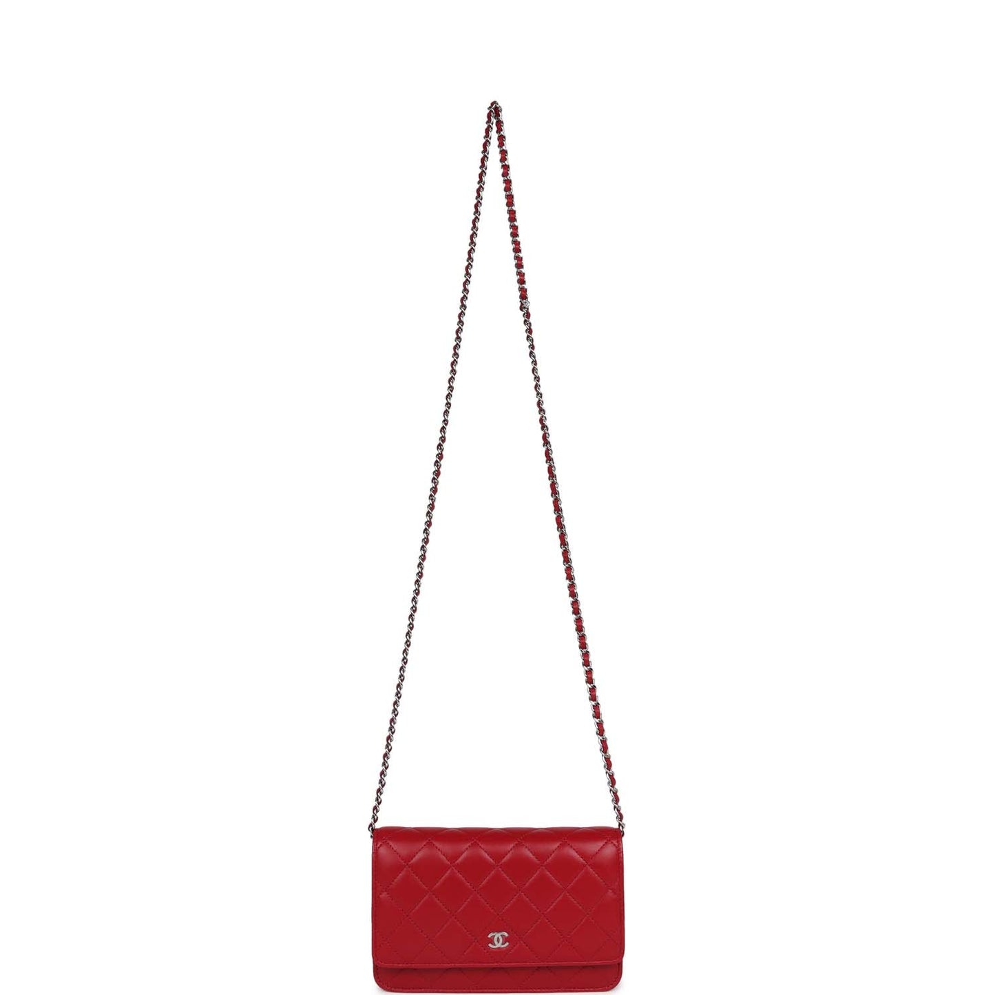 Chanel Wallet on Chain WOC Red Lambskin Silver Hardware