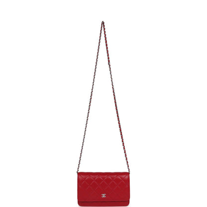 Chanel Wallet on Chain WOC Red Lambskin Silver Hardware