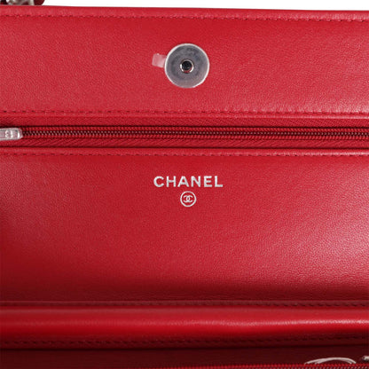 Chanel Wallet on Chain WOC Red Lambskin Silver Hardware