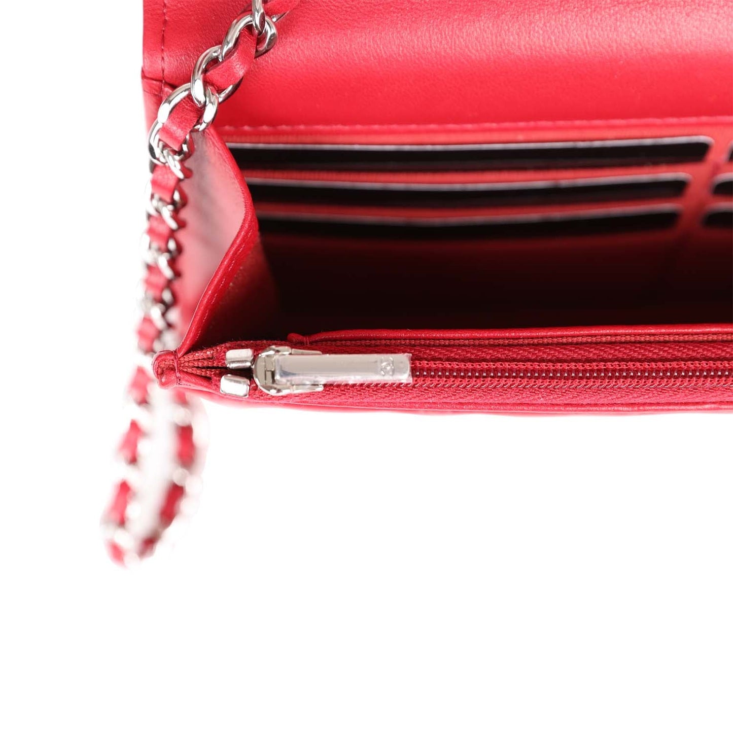 Chanel Wallet on Chain WOC Red Lambskin Silver Hardware