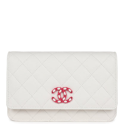 Chanel Wallet On Chain WOC White Caviar Pink and Silver Hardware