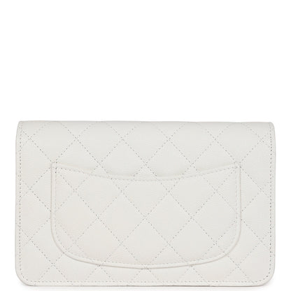 Chanel Wallet On Chain WOC White Caviar Pink and Silver Hardware