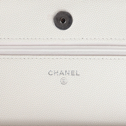 Chanel Wallet On Chain WOC White Caviar Pink and Silver Hardware