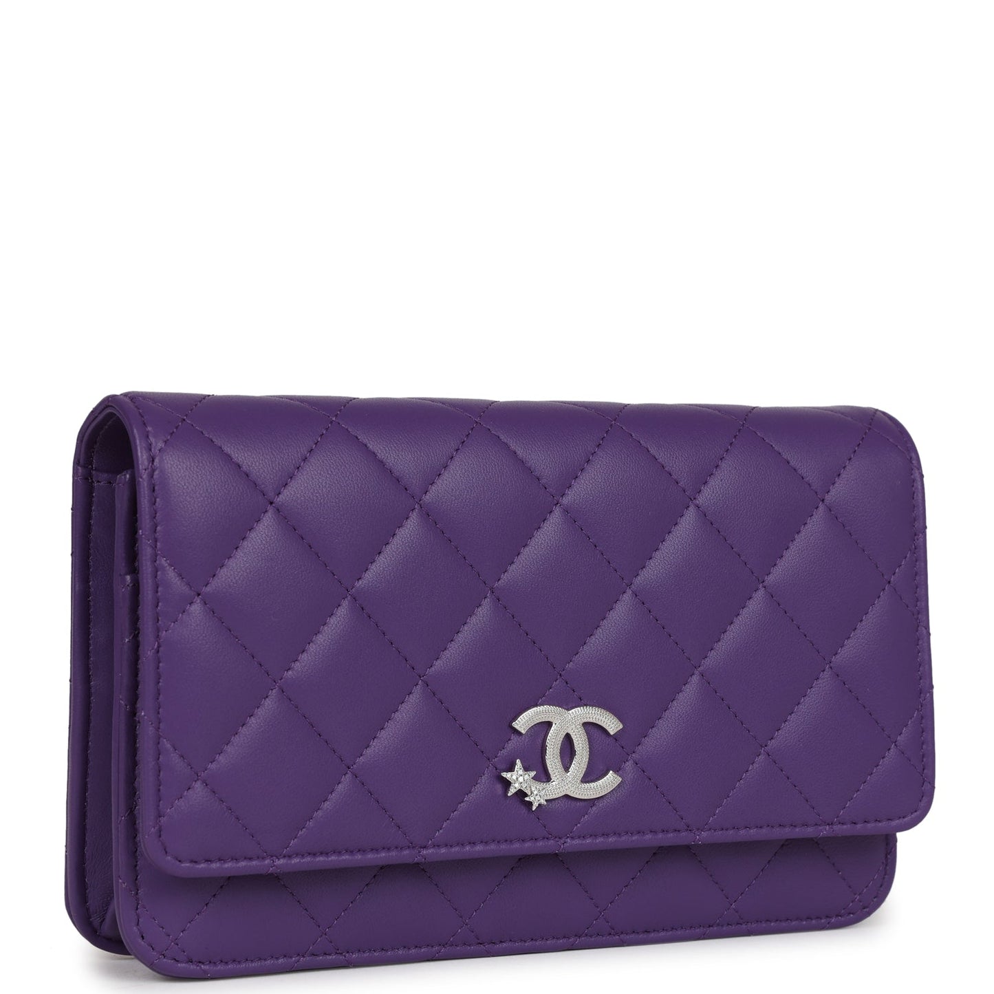 Chanel Wallet On Chain WOC Purple Lambskin Silver Hardware