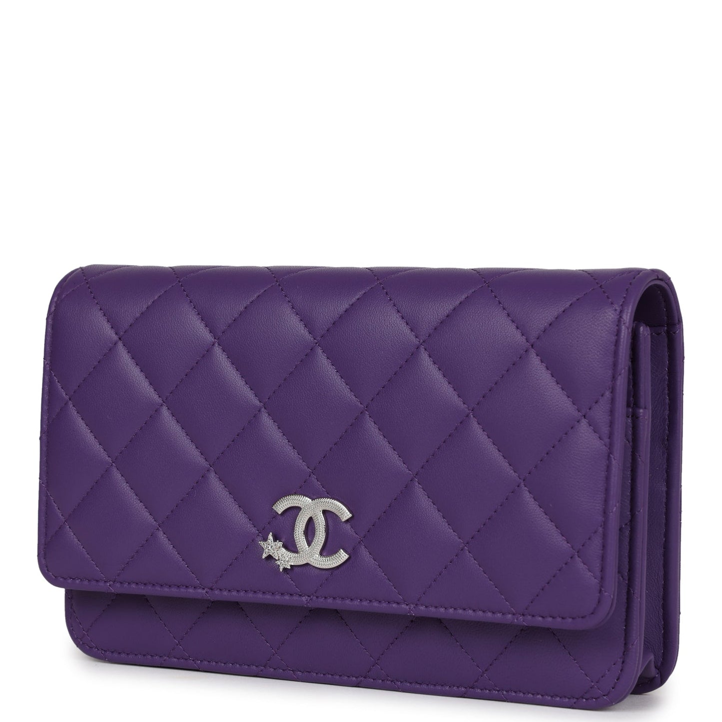 Chanel Wallet On Chain WOC Purple Lambskin Silver Hardware