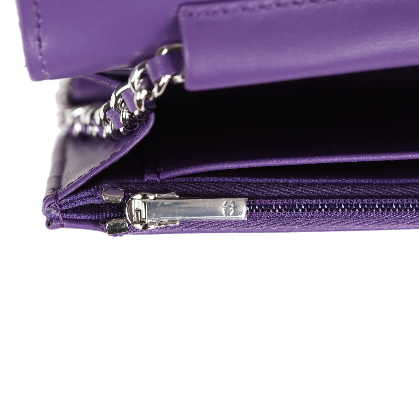 Chanel Wallet On Chain WOC Purple Lambskin Silver Hardware