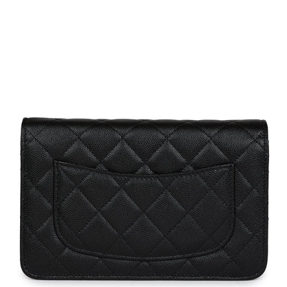 Chanel Wallet On Chain WOC Black Caviar White and Silver Hardware