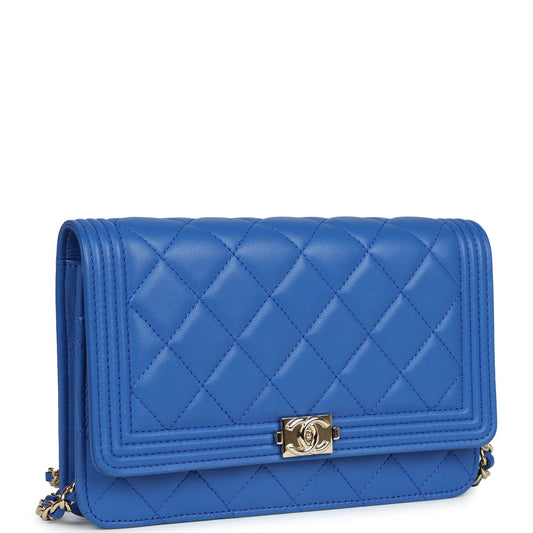 Chanel Boy Wallet On Chain WOC Electric Blue Lambskin Light Gold Hardware