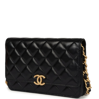 Chanel Wallet On Chain WOC Black Lambskin Brushed Gold Hardware