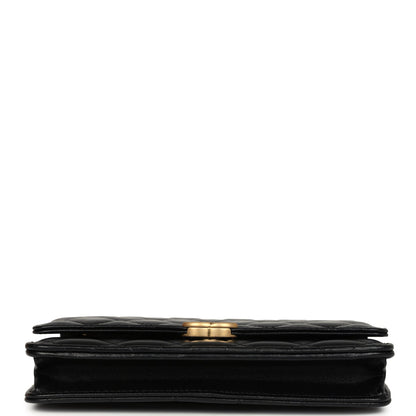 Chanel Wallet On Chain WOC Black Lambskin Brushed Gold Hardware