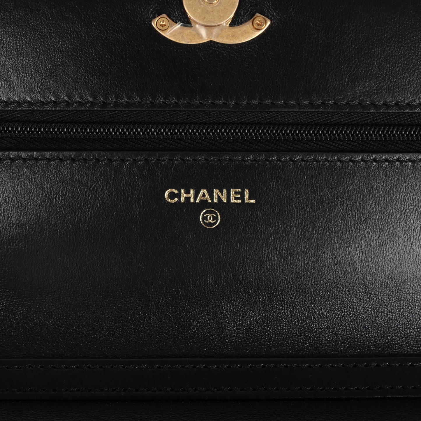 Chanel Wallet On Chain WOC Black Lambskin Brushed Gold Hardware