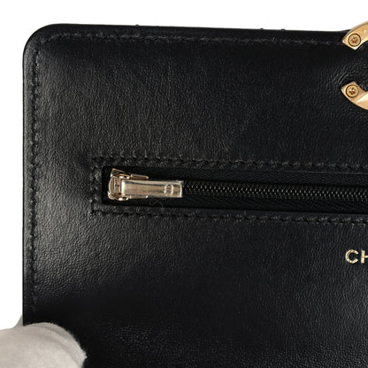 Chanel Wallet On Chain WOC Black Lambskin Brushed Gold Hardware