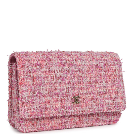 Chanel Wallet On Chain WOC Pink Multicolored Tweed Gold Hardware