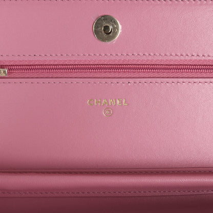 Chanel Wallet On Chain WOC Pink Multicolored Tweed Gold Hardware