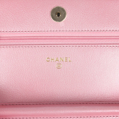 Chanel Wallet On Chain WOC Pearly Pink Iridescent Calfskin Gold Hardware