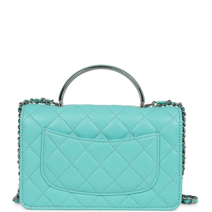 Chanel Top Handle Wallet On Chain WOC Turquoise Lambskin Silver Hardware