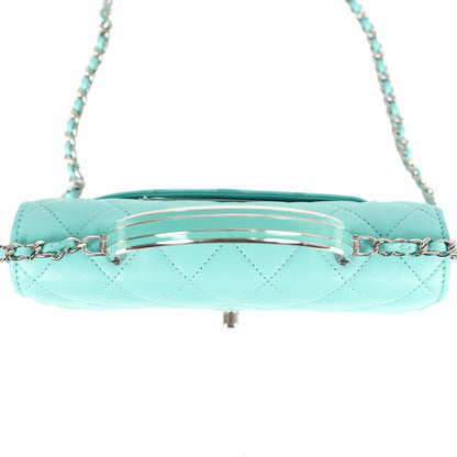 Chanel Top Handle Wallet On Chain WOC Turquoise Lambskin Silver Hardware