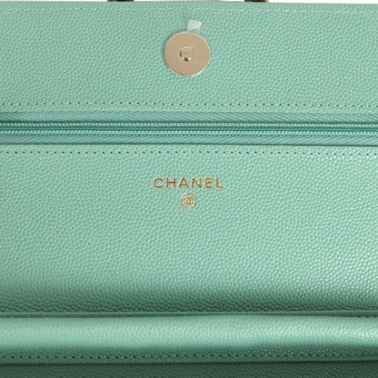 Chanel Wallet On Chain WOC Light Green Caviar Light Gold Hardware