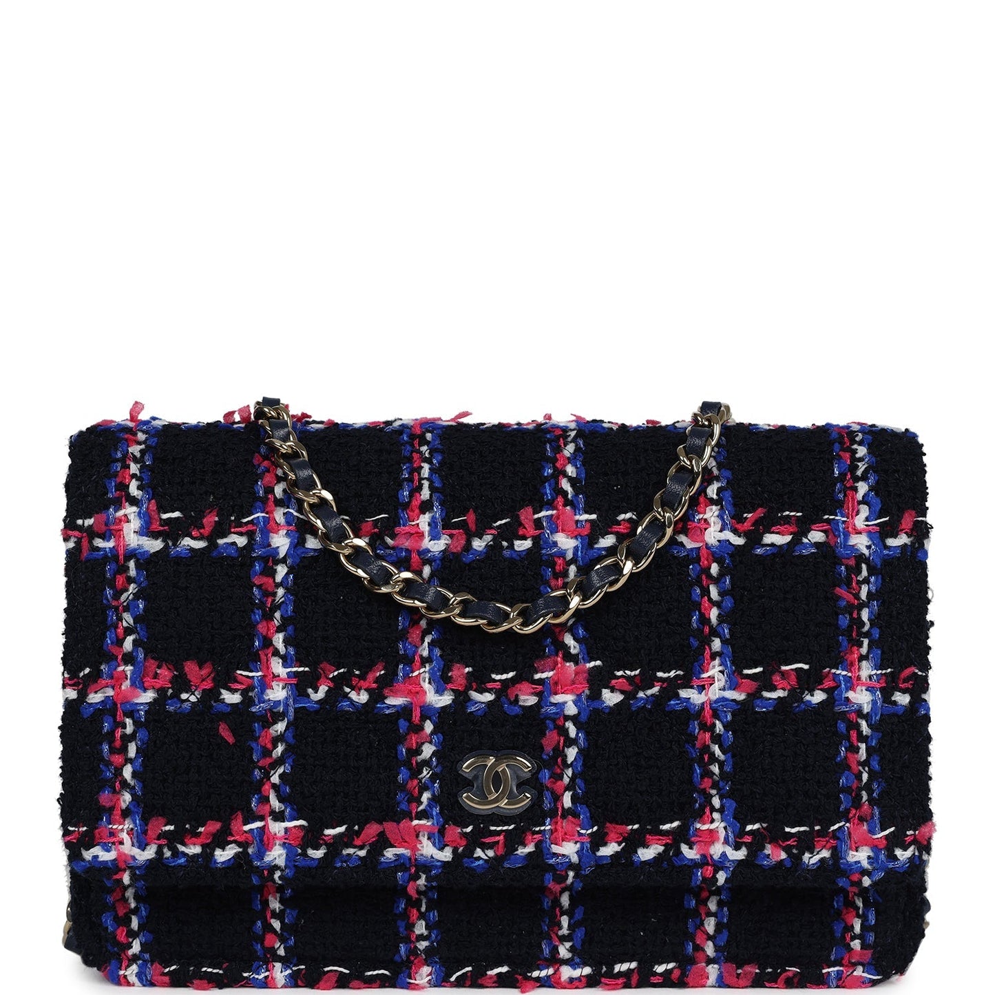 Chanel Wallet On Chain WOC Navy Multicolored Tweed Gold Hardware