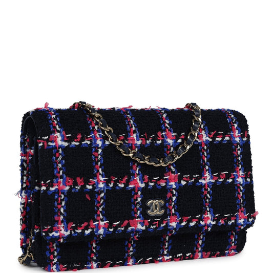 Chanel Wallet On Chain WOC Navy Multicolored Tweed Gold Hardware