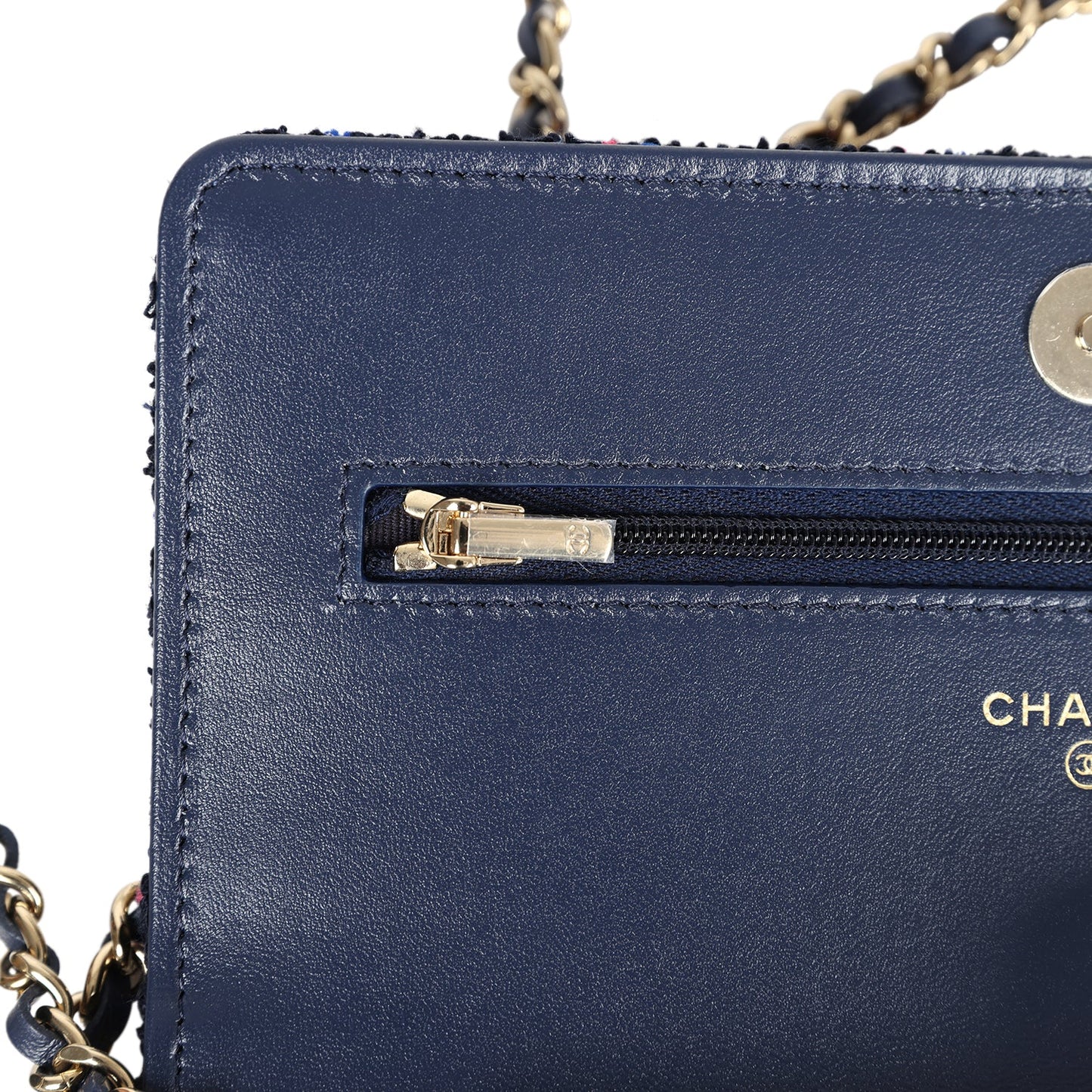 Chanel Wallet On Chain WOC Navy Multicolored Tweed Gold Hardware