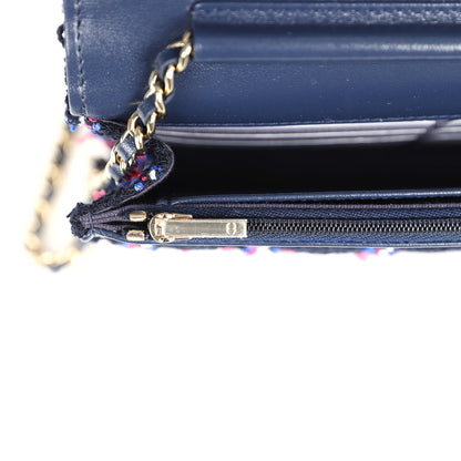 Chanel Wallet On Chain WOC Navy Multicolored Tweed Gold Hardware