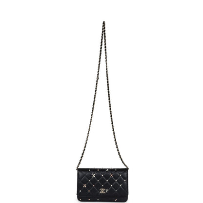 Chanel Pearl Studded Wallet On Chain (WOC) Black Lambskin Light Gold Hardware