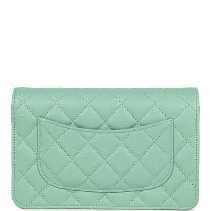 Chanel Wallet On Chain WOC Light Green Caviar Light Gold Hardware