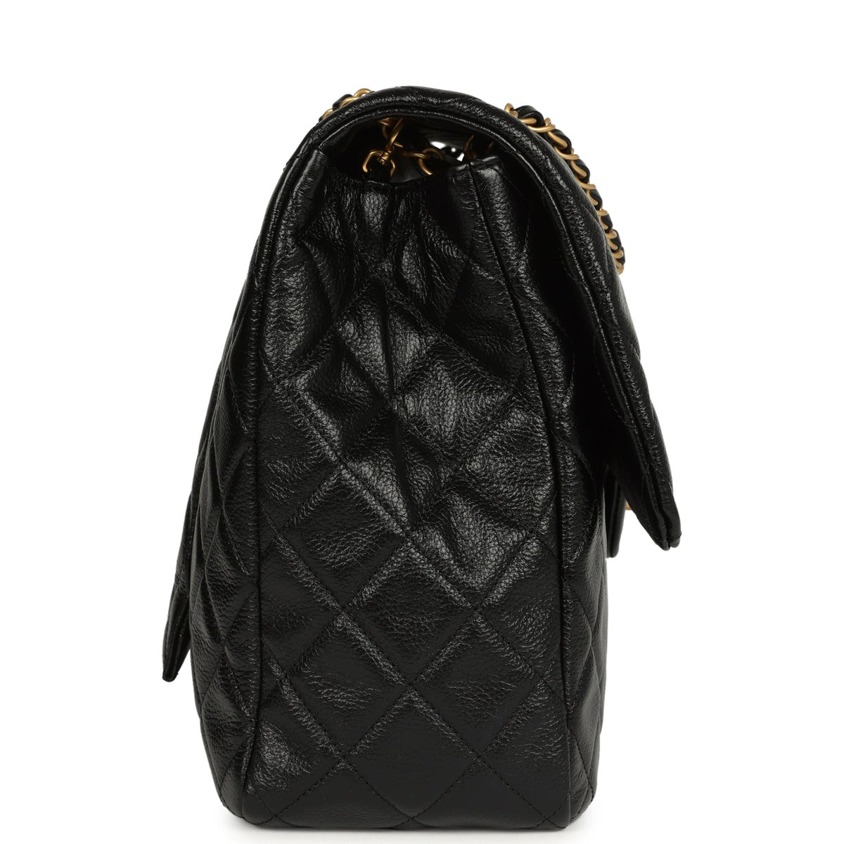 Chanel XXL Classic Single Flap Bag Black Shiny Aged Calfskin Brushed Gold Hardware