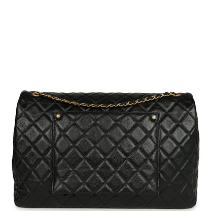 Chanel XXL Classic Single Flap Bag Black Shiny Aged Calfskin Brushed Gold Hardware