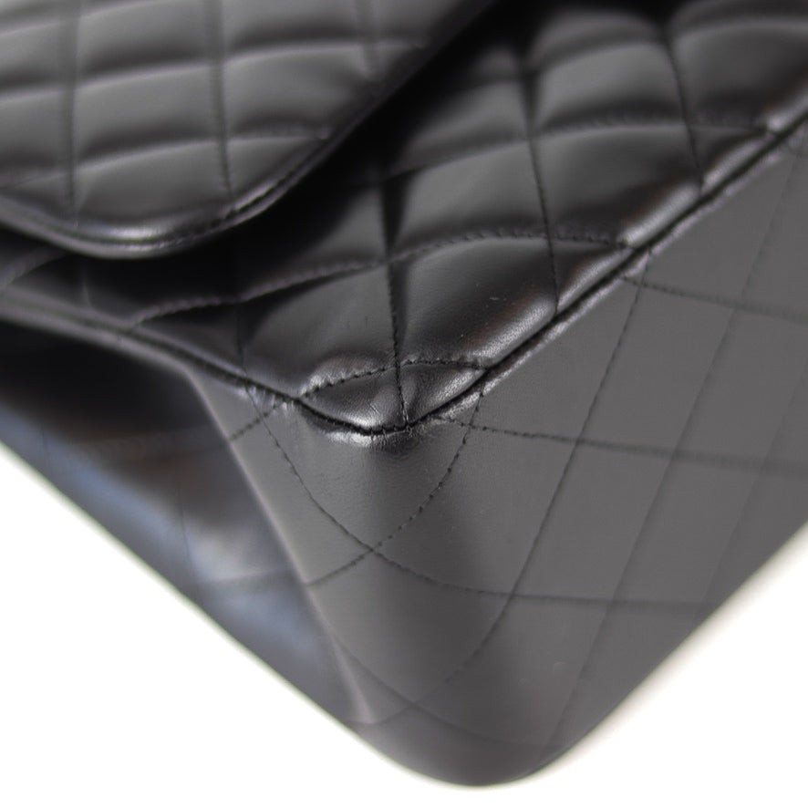 Jumbo Double Flap in Black Lambskin with SHW