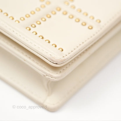 Christian Dior Diorama Wallet on Chain in White Calfskin Studded Gold