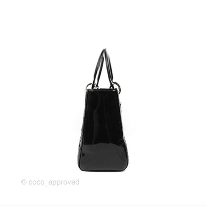 Christian Dior Medium Lady Dior Black Patent Silver Hardware