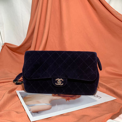 Chanel Navy Velvet Shoulder Flap Blackpack Vintage Silver HW, 1996