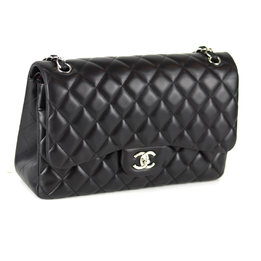 Jumbo Double Flap in Black Lambskin with SHW