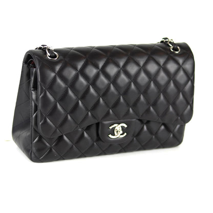 Jumbo Double Flap in Black Lambskin with SHW