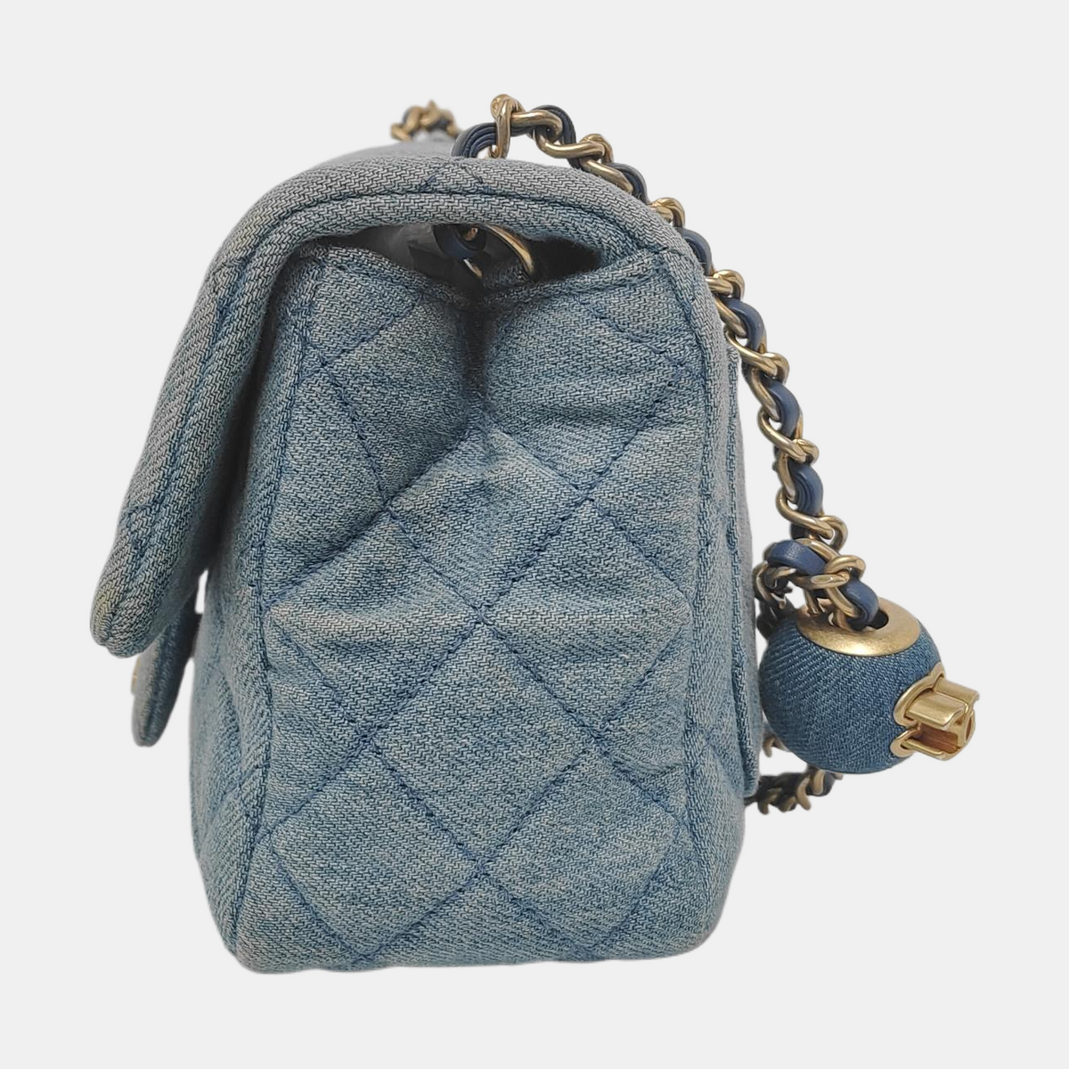 Chanel Classic Flap Mini Square Blue Denim Jeans Gold Hardware Microchip