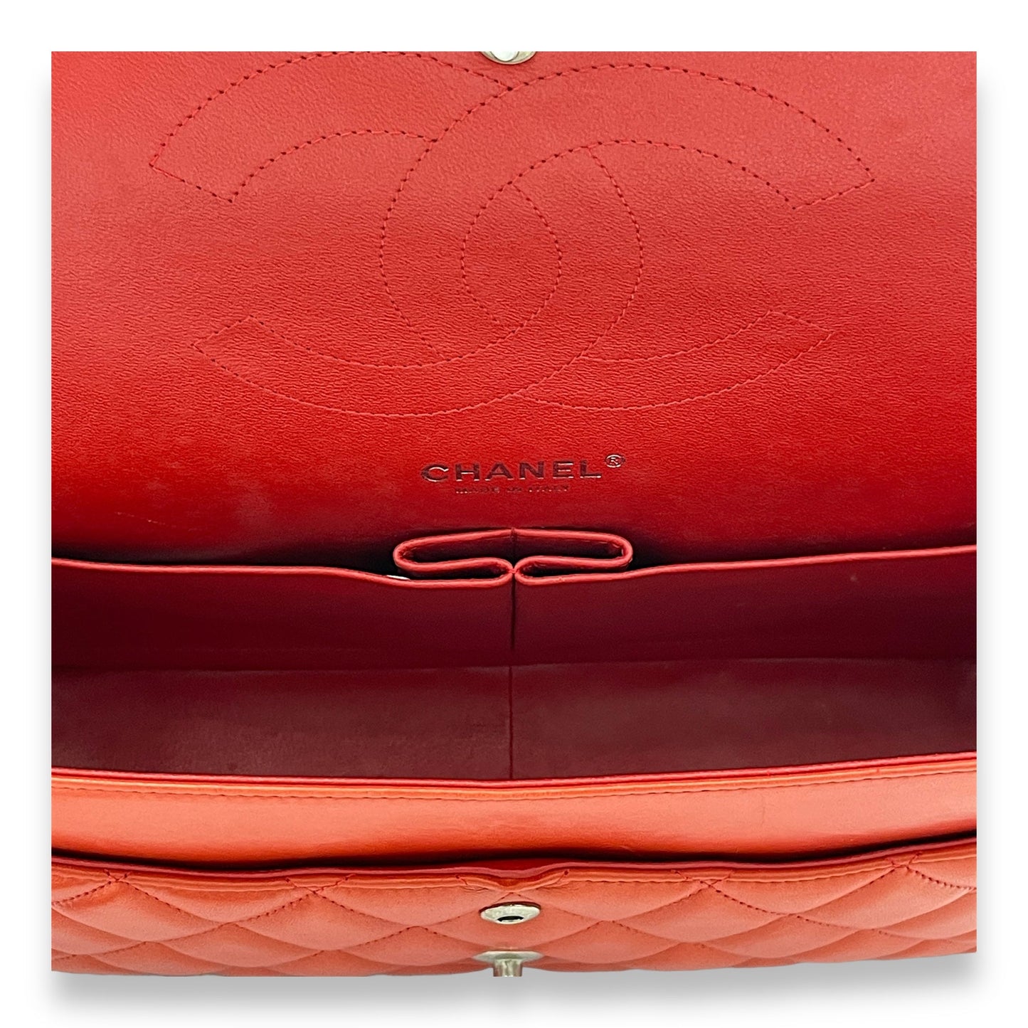 Classic Double Flap Jumbo Red Shoulder Bag in Lambskin, Silver hardware