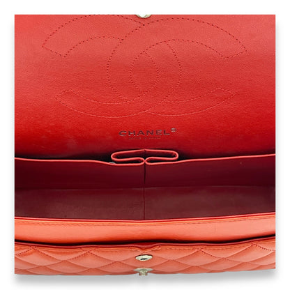 Classic Double Flap Jumbo Red Shoulder Bag in Lambskin, Silver hardware