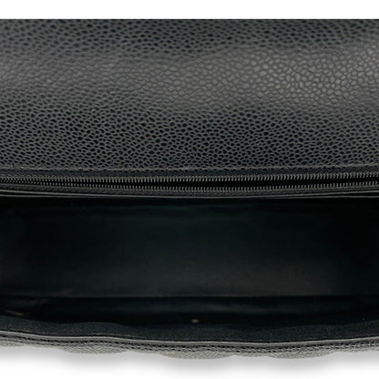 Classic Flap Maxi Black Shoulder Bag in Caviar Leather, Silver hardware
