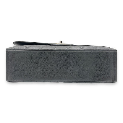 Classic Flap Maxi Black Shoulder Bag in Caviar Leather, Silver hardware