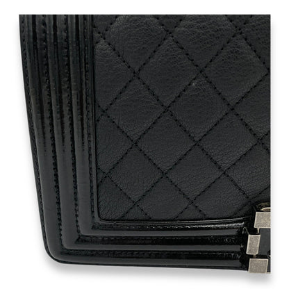 Boy Old Medium Black Shoulder Bag in Goat Leather, Ruthenium hardware