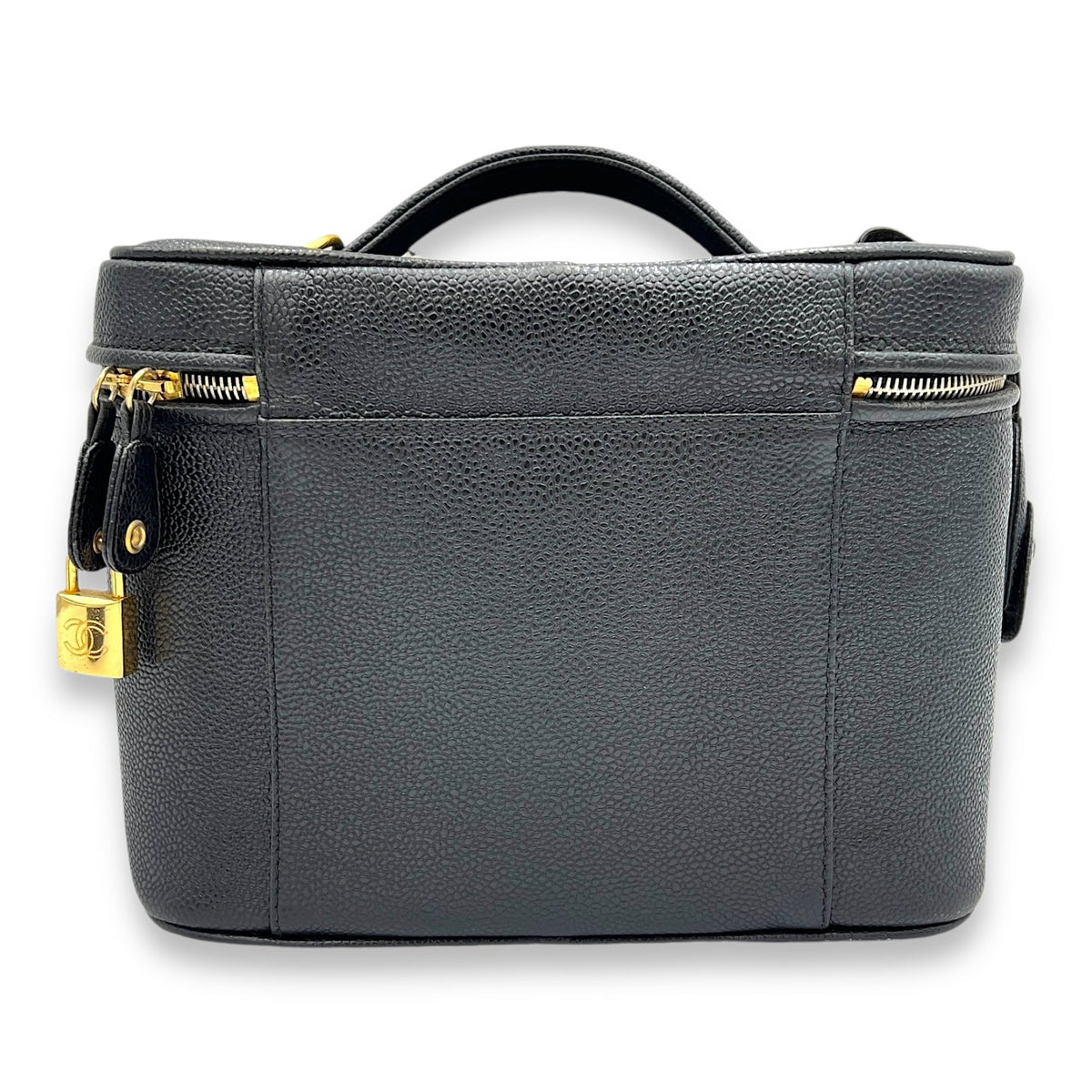 Vanity Top Handle Bag  Black in Caviar Leather , Gold Hardware