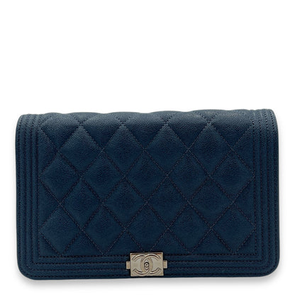 Boy WOC Navy Wallet on Chain in Caviar Leather, Silver hardware