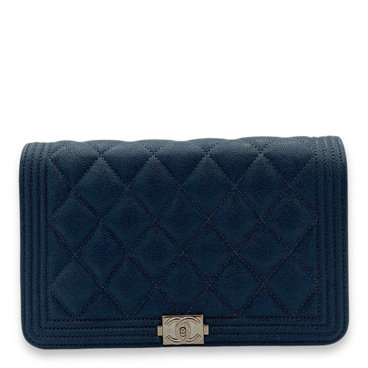 Boy WOC Navy Wallet on Chain in Caviar Leather, Silver hardware