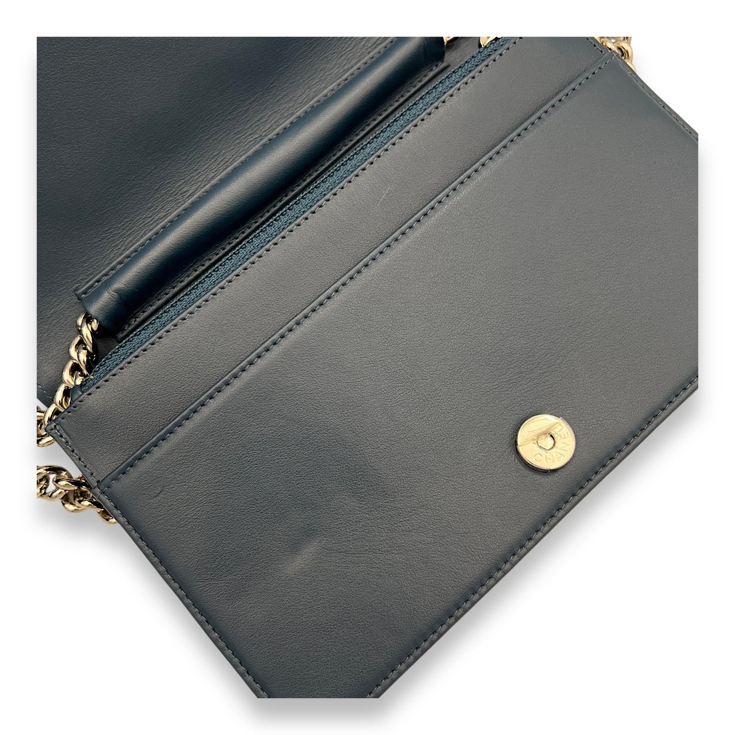 Boy WOC Navy Wallet on Chain in Caviar Leather, Silver hardware