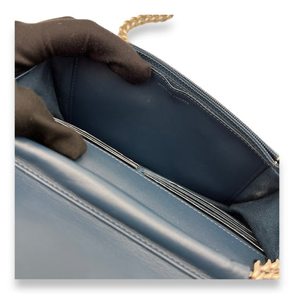 Boy WOC Navy Wallet on Chain in Caviar Leather, Silver hardware