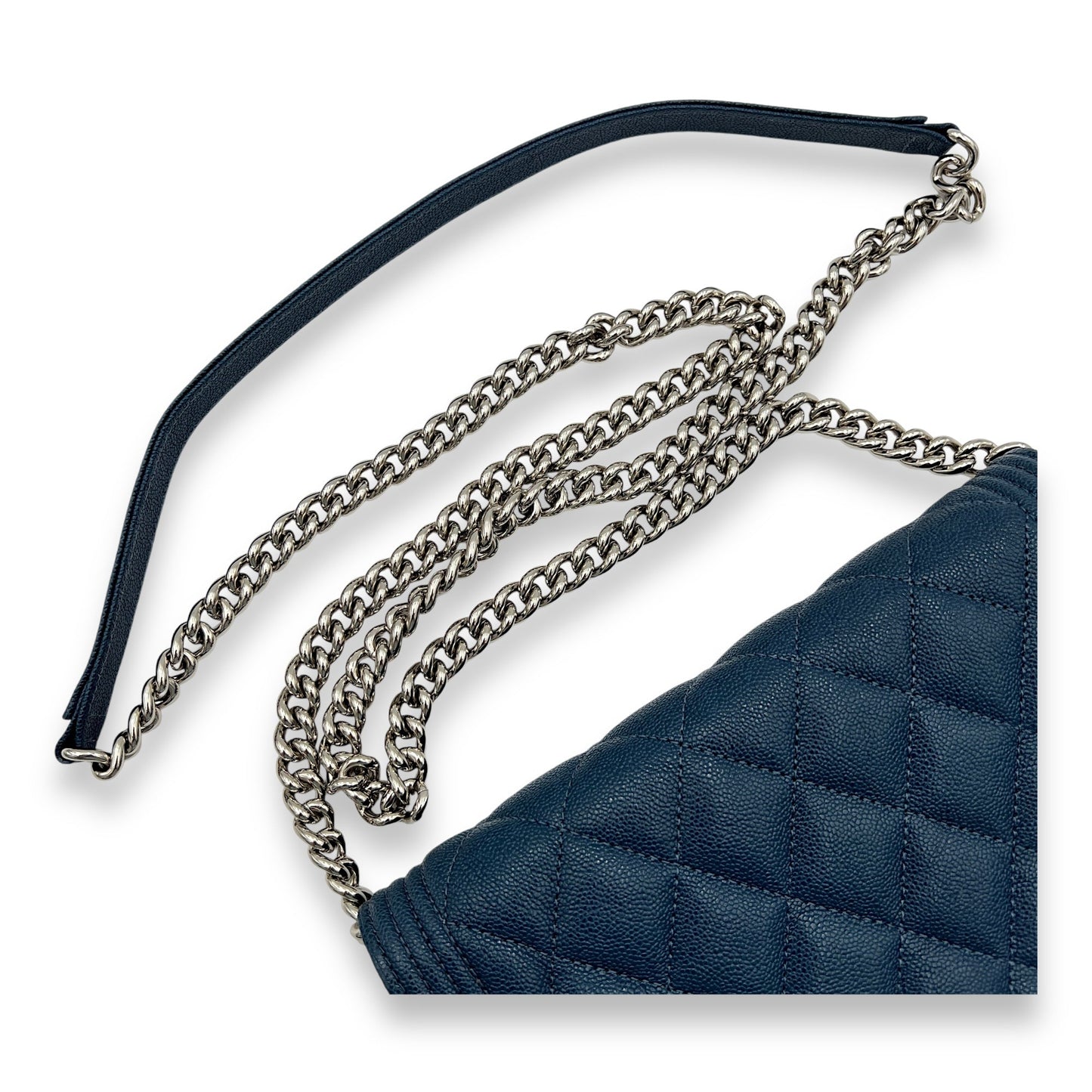 Boy WOC Navy Wallet on Chain in Caviar Leather, Silver hardware